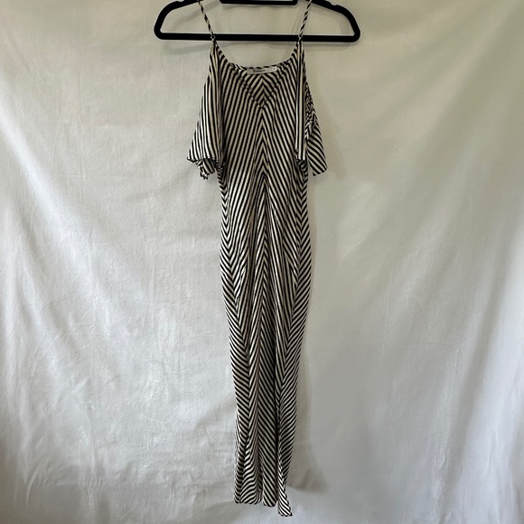 T by Alexander Wang Striped Cold Shoulder Silk Dress - Picture 2 of 9